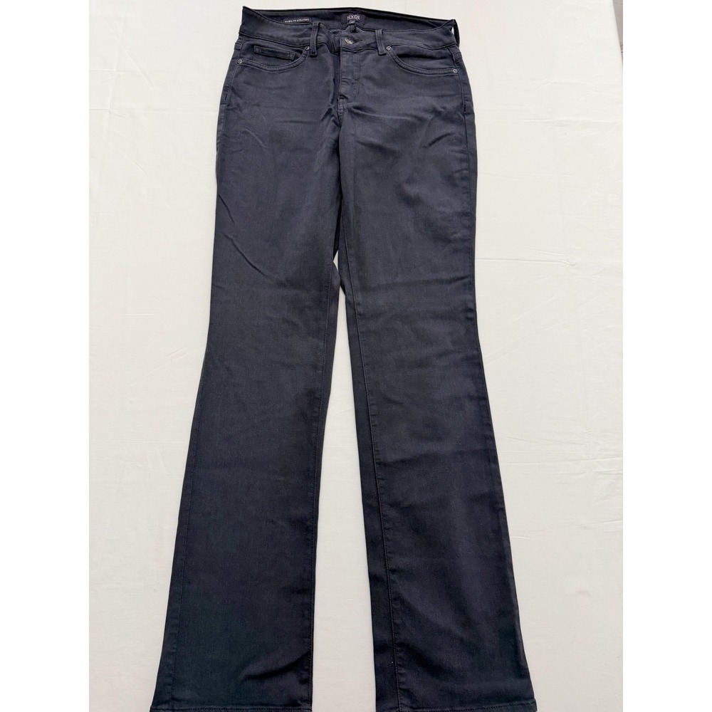 NYDJ Marilyn Straight Jeans Womens 10 Gray Charcoal Mid Rise Stretch 33x32 Denim